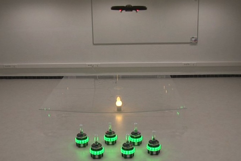 The robot team considered in case study no. 1 composed of one AR.Drone and six foot-bots.